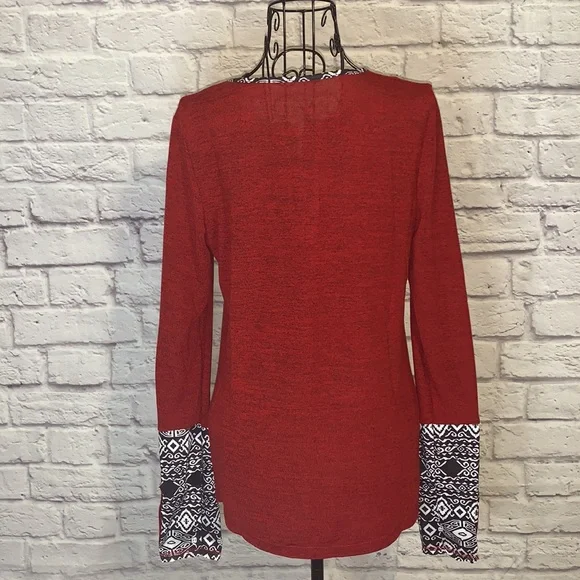 HOST PICK Aztec Burgundy Long Sleeved Henley Top - Picture 6 of 6